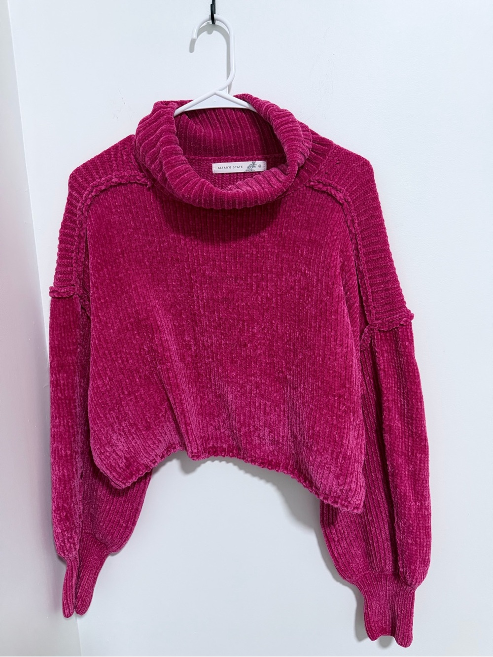 Altar'd State Chenille Cowl Neck Sweater - Raspberry